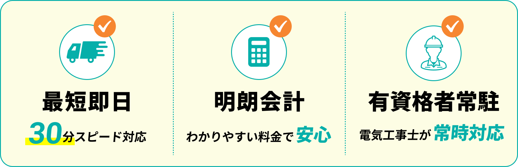 最短即日30分 明朗会計 有資格者常駐